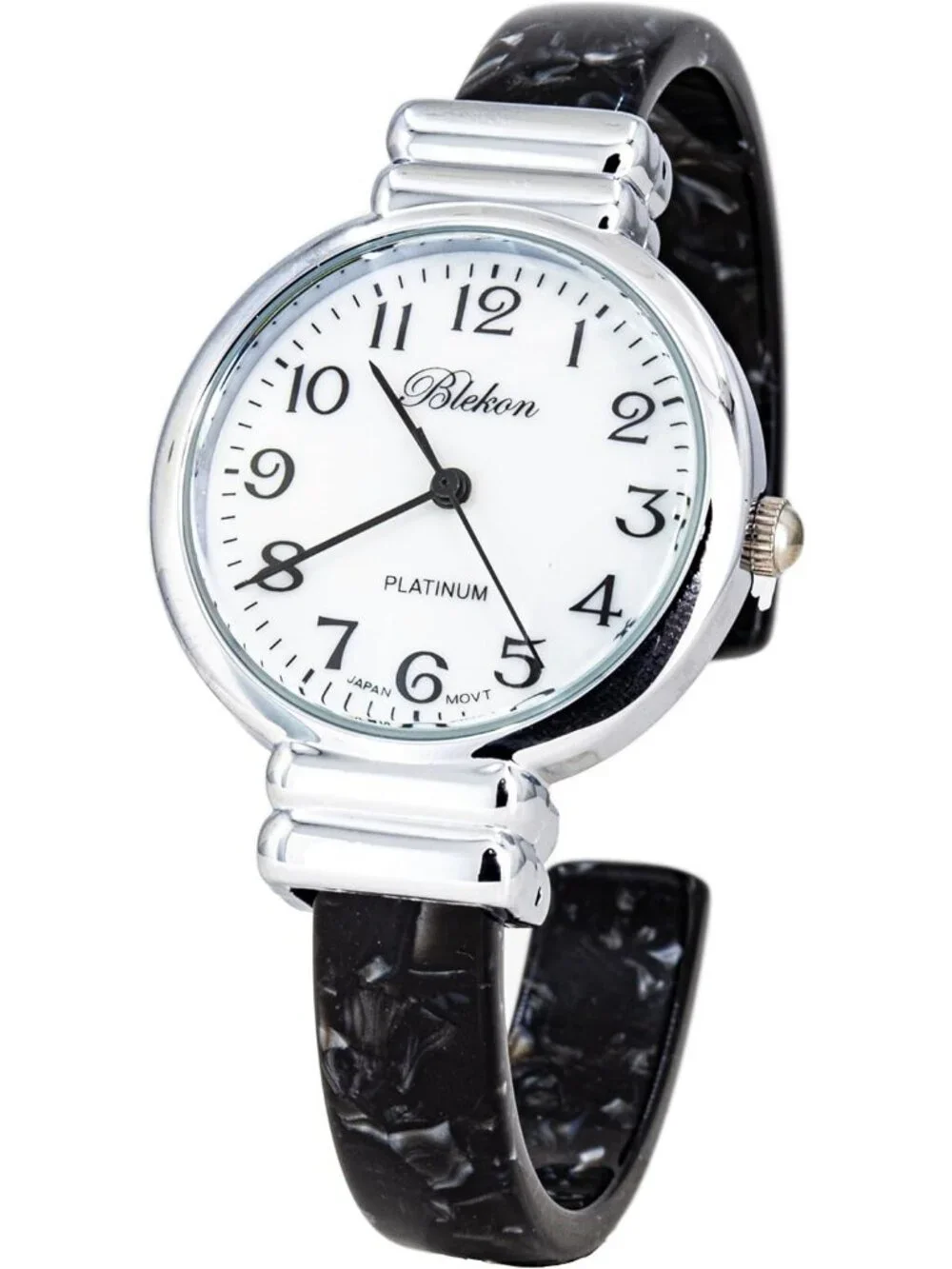 Women's Silver/White/Black Pearl/Round Shell Color Design Cuff Bangle Watch